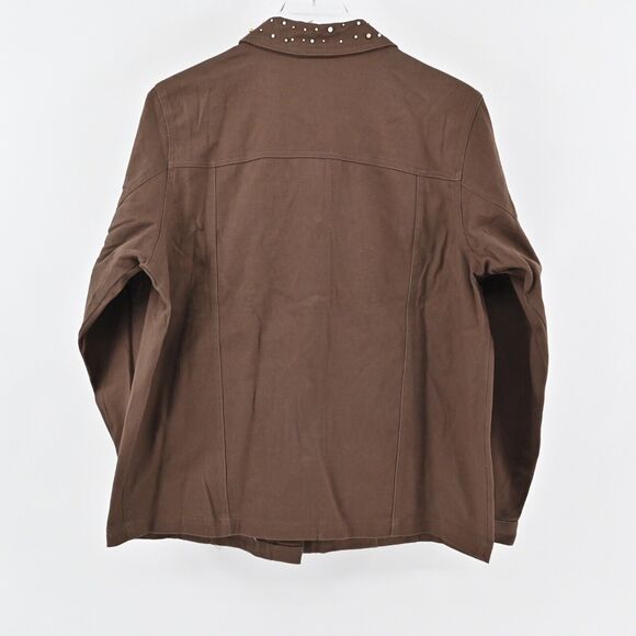 QUACKER FACTORY Denim Jacket Womens Sz M Brown Rhinestone Beaded Blinged Western - Picture 4 of 12